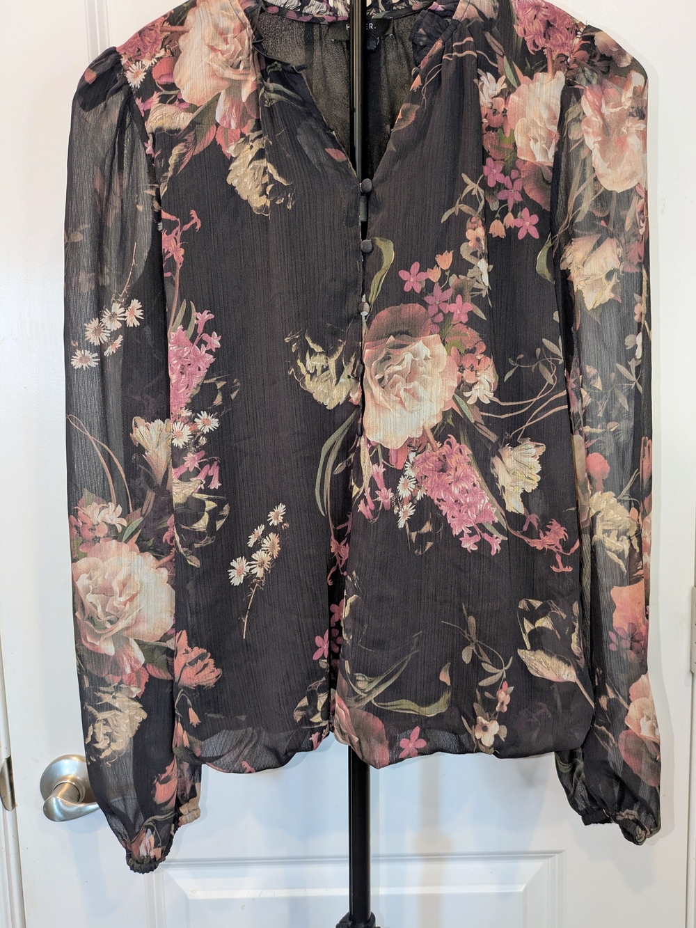HAVER London Floral Sheer Sleeve Blouse Small Dark Romantic Cottagecore
